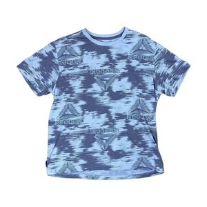 Reebok T-Shirt Mens M Blue Excellent Abstract Logo Print Short Sleeve Tee